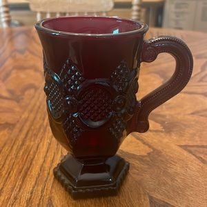 Two Vintage Avon 1876 Cape Cod Ruby Red Glass Pedestal Mugs